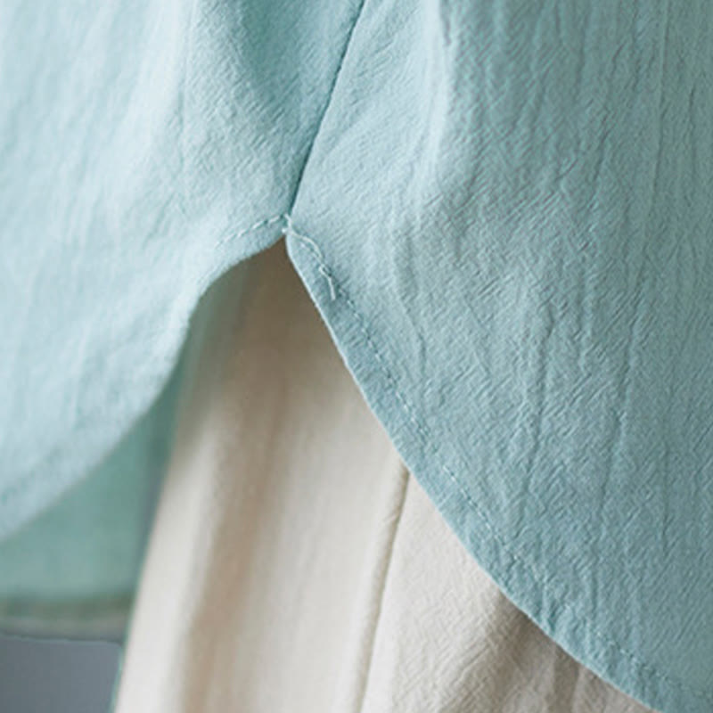 Buddha Stones Women's Plain Batwing Sleeve Design Half Sleeve Cotton Linen Shirt - image 8