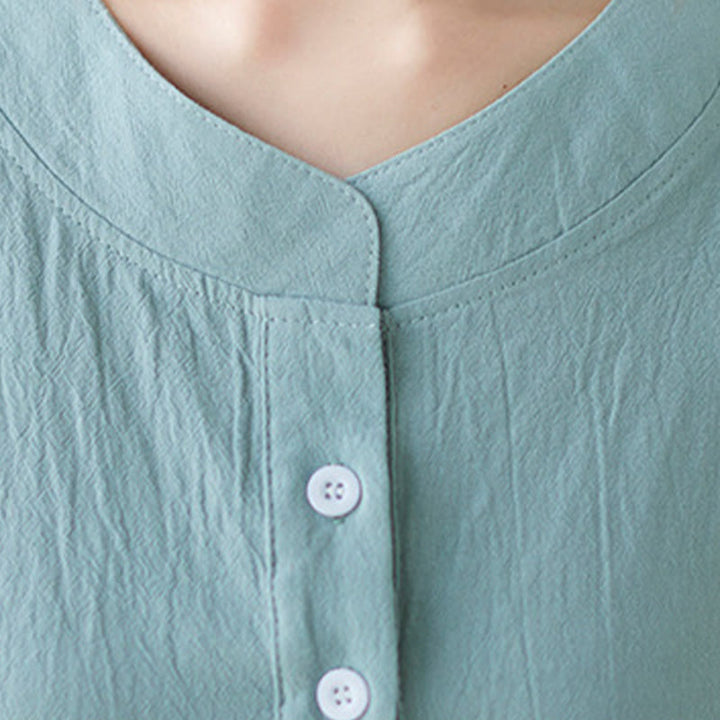 Buddha Stones Women's Plain Batwing Sleeve Design Half Sleeve Cotton Linen Shirt - image 7