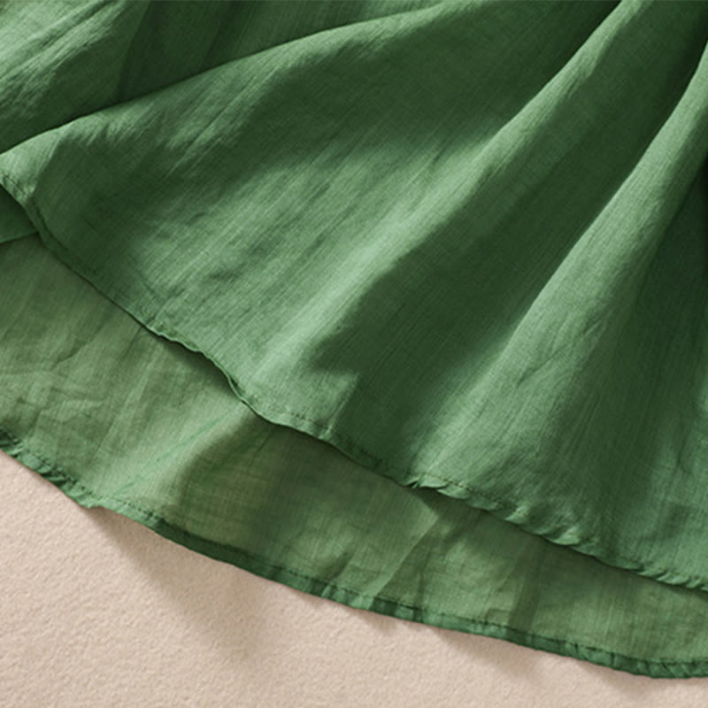 Buddha Stones Women's Crew Neck Hollow Design Half Sleeve Cotton Linen Shirt - image 23