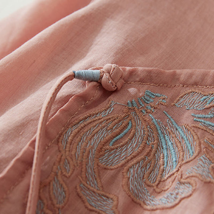 Buddha Stones Casual Women's Embroidery Plants Design Three Quarter Sleeve Cotton Linen Shirt - image 5