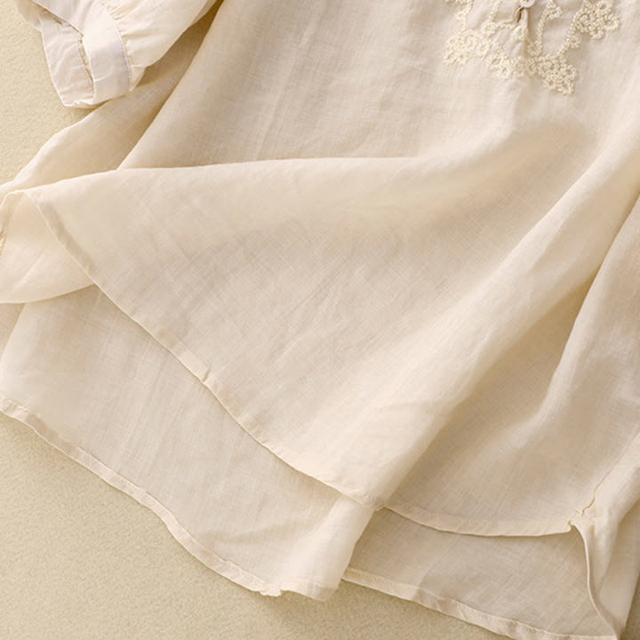 Buddha Stones Casual Women's Plain Frog Buckle Design Half Sleeve Cotton Linen Shirt - image 12
