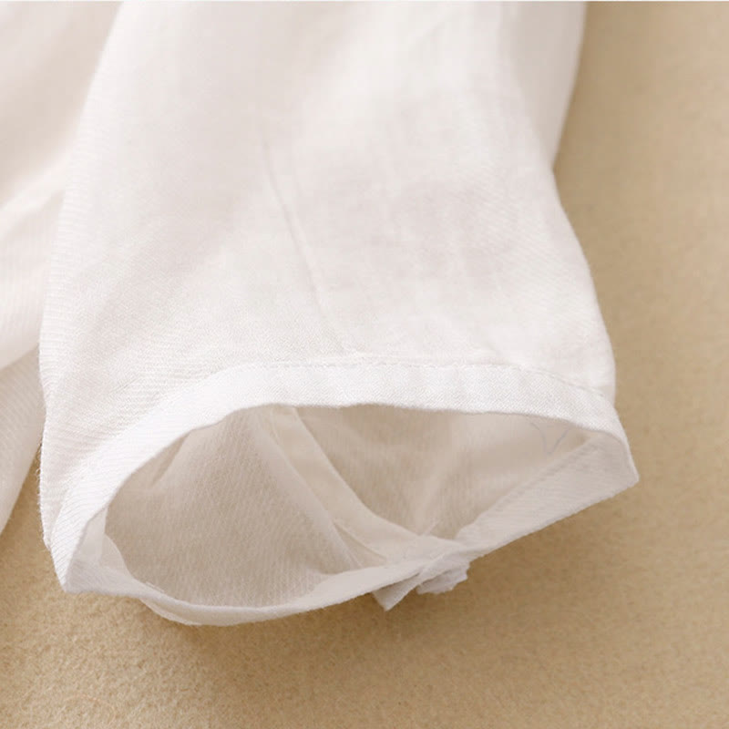 Buddha Stones Casual Embroidered Plant Stand Collar Design Three Quarter Sleeve Women's Cotton Linen Shirt - image 11