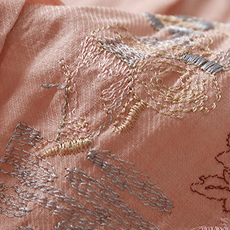 Buddha Stones Casual Embroidered Plant Stand Collar Design Three Quarter Sleeve Women's Cotton Linen Shirt - image 3