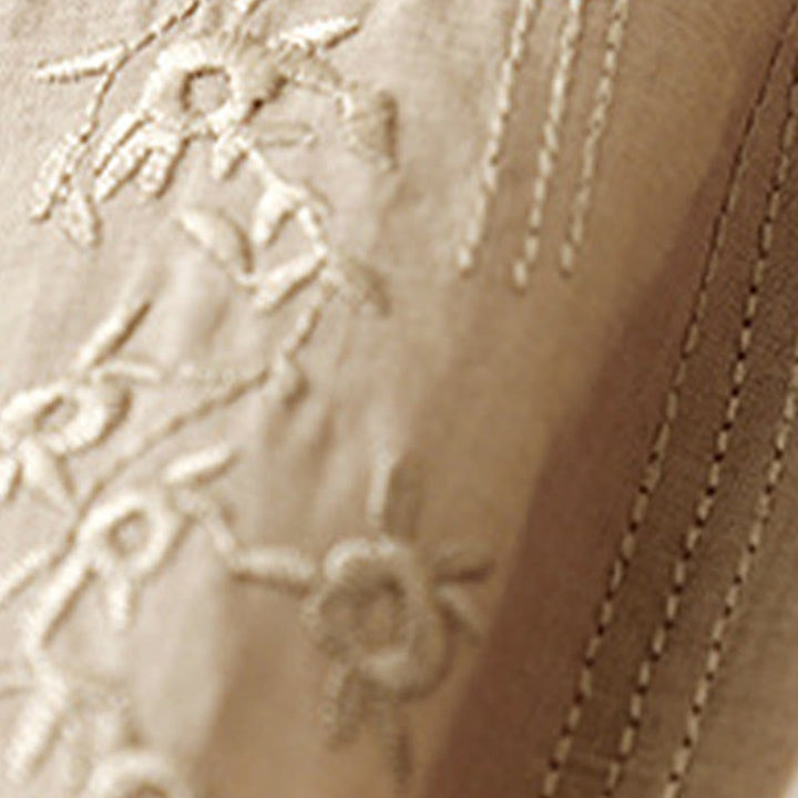 Buddha Stones Casual Women's Embroidered Flower V-neck Design Loose Half Sleeve Cotton Linen Shirt - image 15