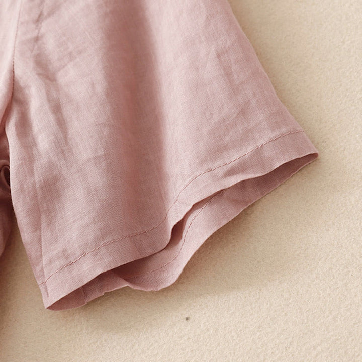 Buddha Stones Casual Women's Embroidered Flower V-neck Design Loose Half Sleeve Shirt - image 10