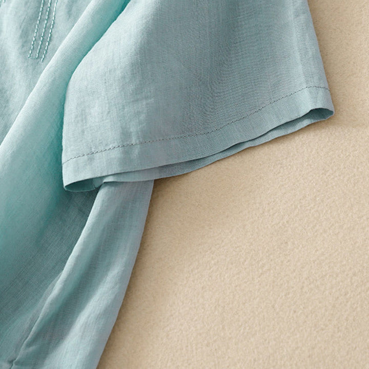 Buddha Stones Casual Women's Embroidered Flower V-neck Design Loose Half Sleeve Cotton Linen Shirt - image 25