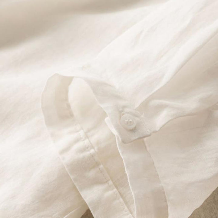 Buddha Stones Casual Women's Embroidery Standing Collar Half Sleeve Design Cotton Linen Shirt - image 8