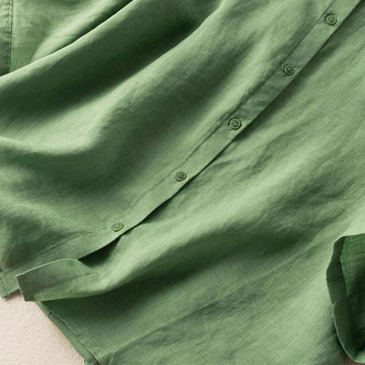 Buddha Stones Casual Women's Embroidery Standing Collar Half Sleeve Design Cotton Linen Shirt - image 4