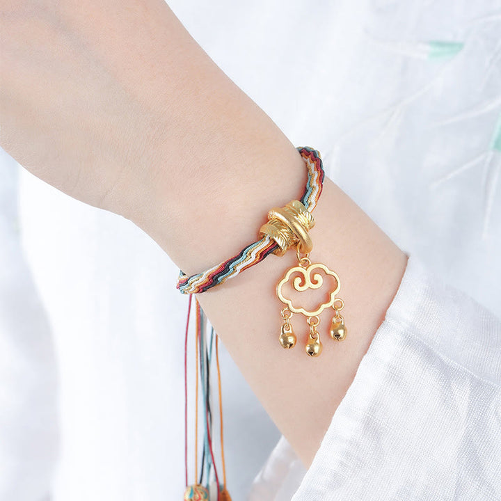 Buddha Stones Handmade Dunhuang Color Deer Auspicious Cloud Peace Lock Bell Healing Reincarnation Knot Bracelet