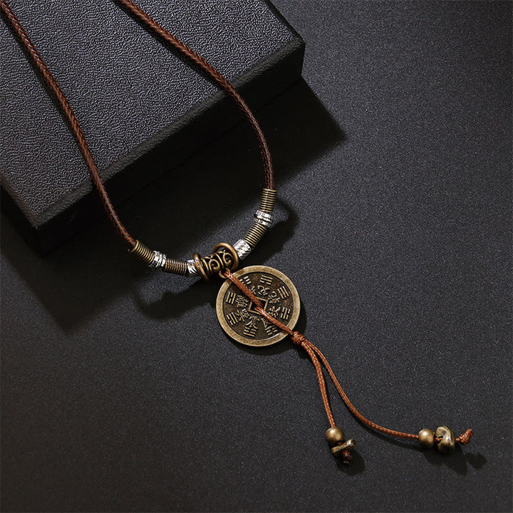 Buddha Stones Mountain Ghosts Spend Money Bagua Alloy Copper Coin Harmony Necklace Pendant