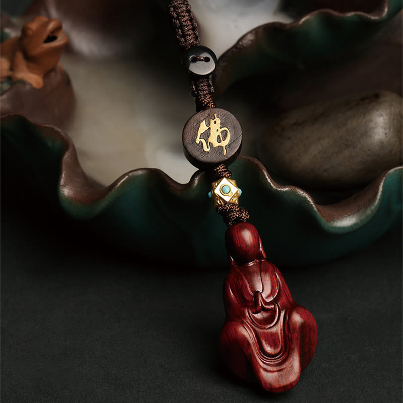 Buddha Stones Small Leaf Red Sandalwood Formless Buddha Protection Key Chain