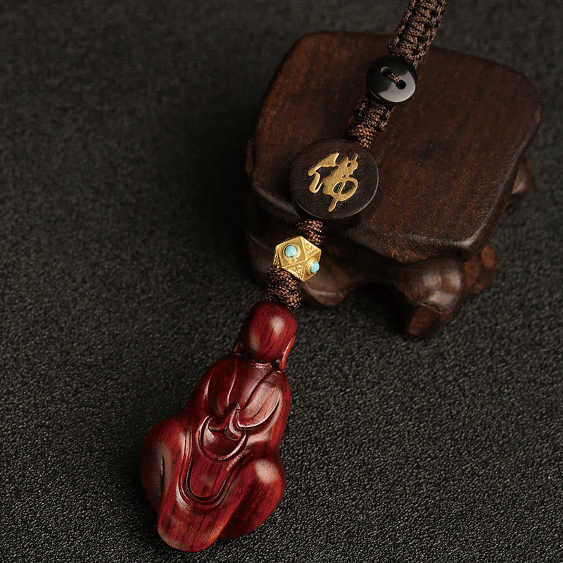 Buddha Stones Small Leaf Red Sandalwood Formless Buddha Protection Key Chain