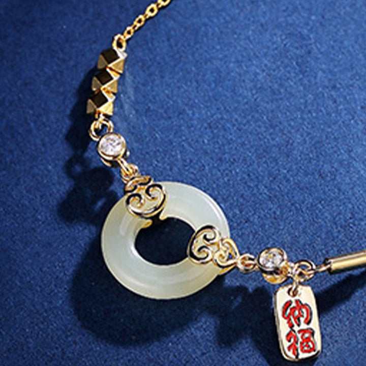 Buddha Stones 925 Sterling Silver Natural Hetian Jade Gourd Peace Buckle Zircon Luck Bracelet Necklace Pendant Earrings - image 4