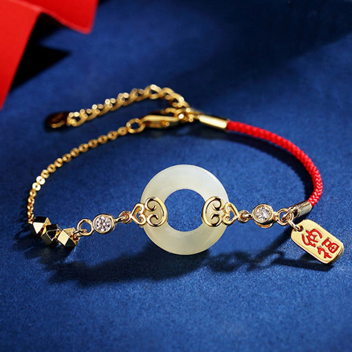 Buddha Stones 925 Sterling Silver Natural Hetian Jade Gourd Peace Buckle Zircon Luck Bracelet Necklace Pendant Earrings - Jade Bracelet(Wrist Circumference 14-17cm) - image 0