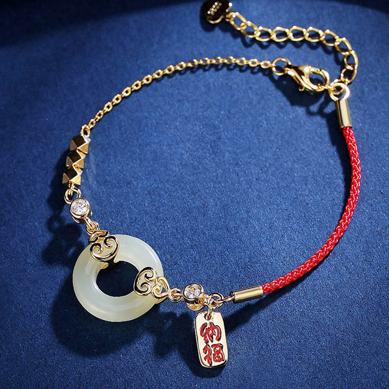 Buddha Stones 925 Sterling Silver Natural Hetian Jade Gourd Peace Buckle Zircon Luck Bracelet Necklace Pendant Earrings - image 2