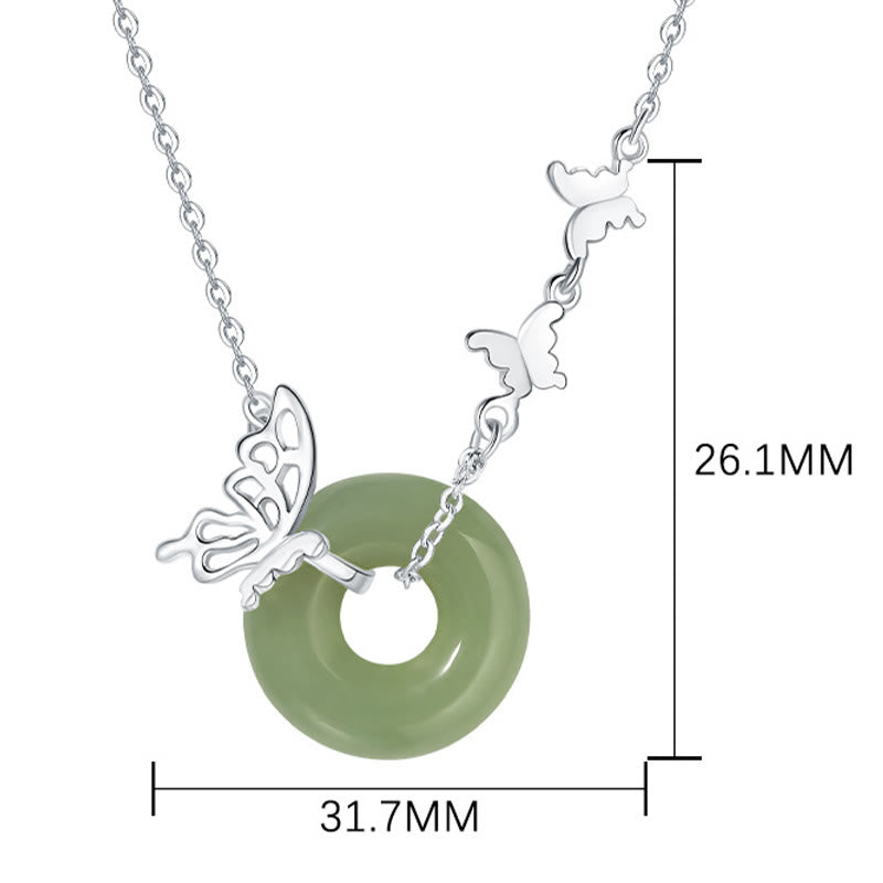 Buddha Stones 925 Sterling Silver Natural Hetian Jade Peace Buckle Butterfly Luck Prosperity Bracelet Necklace Pendant - image 4