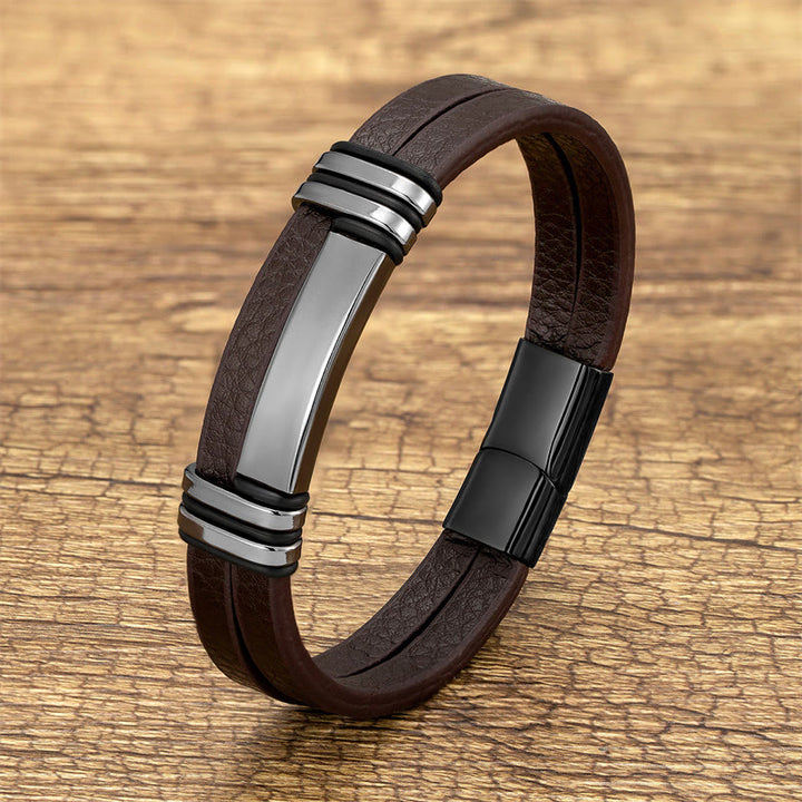 Buddha Stones Brown Leather Titanium Steel Buckle Balance Bracelet