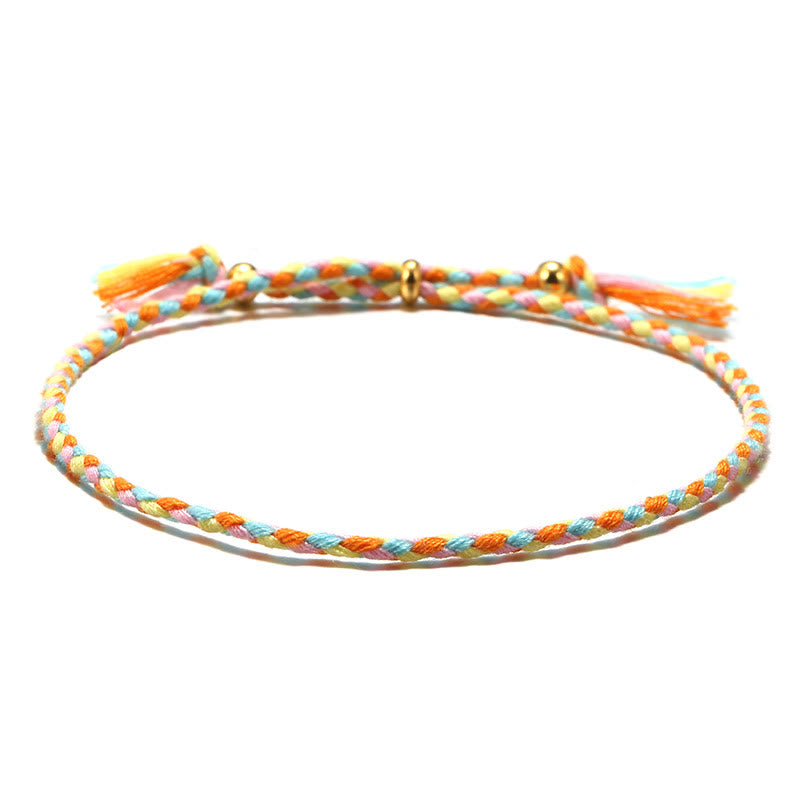 Buddha Stones Handmade Colorful Rope Braided Tassel Adjustable Harmony Bracelet