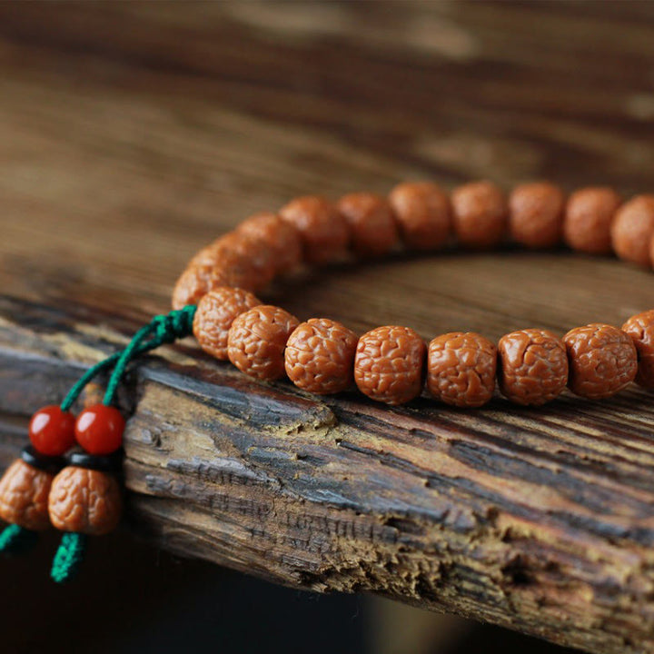 Buddha Stones Tibetan Rudraksha Bodhi Seed Agate Wealth Bracelet