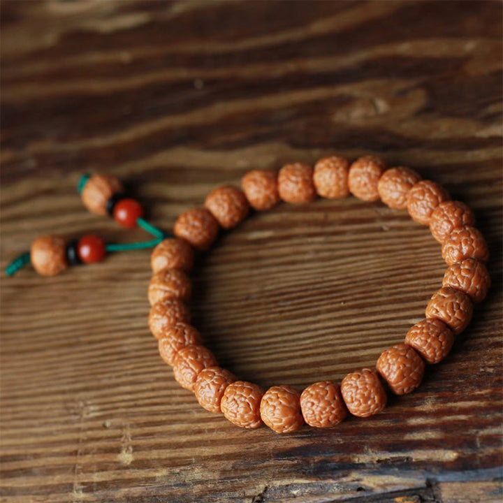 Buddha Stones Tibetan Rudraksha Bodhi Seed Agate Wealth Bracelet