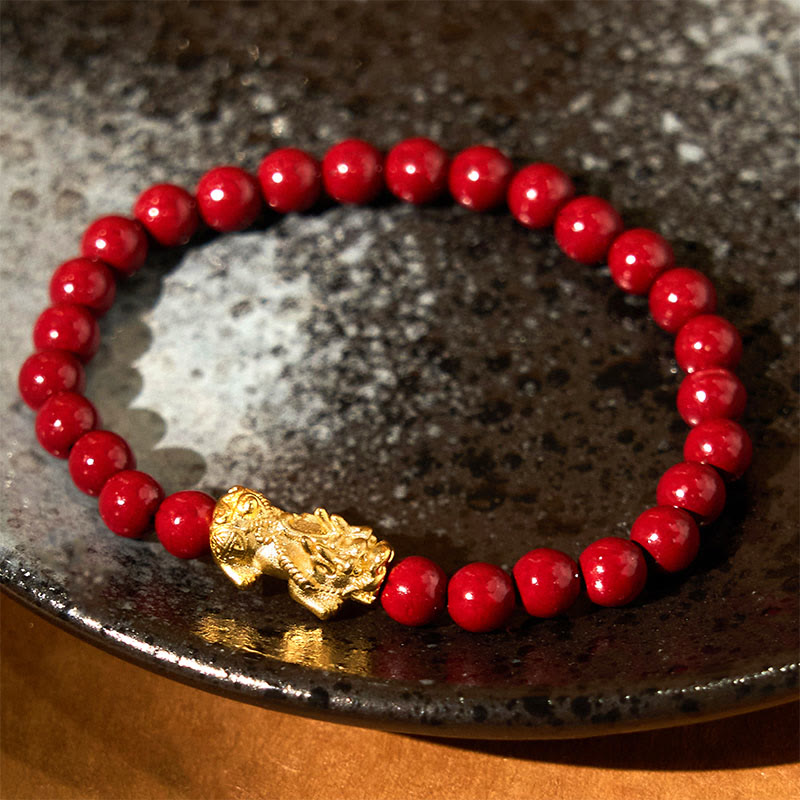 Buddha Stones Natural Cinnabar Beads Pixiu Blessing Bracelet