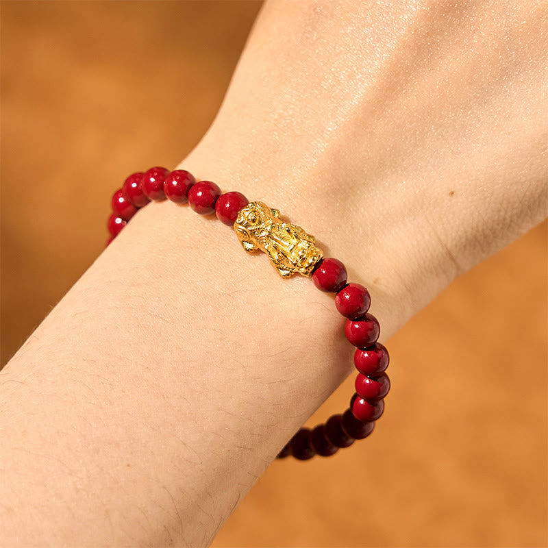 Buddha Stones Natural Cinnabar Beads Pixiu Blessing Bracelet