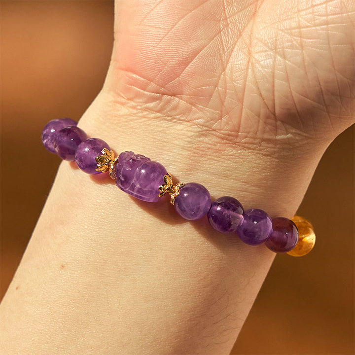 Buddha Stones Citrine Amethyst Pixiu Prosperity Bracelet