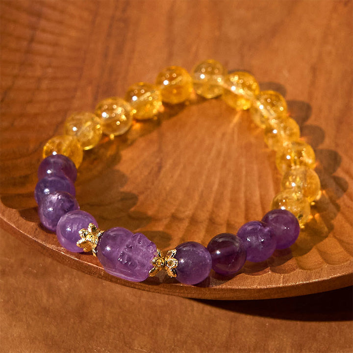 Buddha Stones Citrine Amethyst Pixiu Prosperity Bracelet