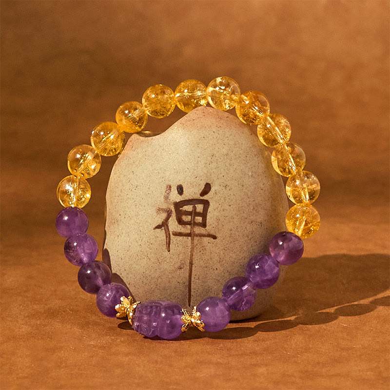 Buddha Stones Citrine Amethyst Pixiu Prosperity Bracelet