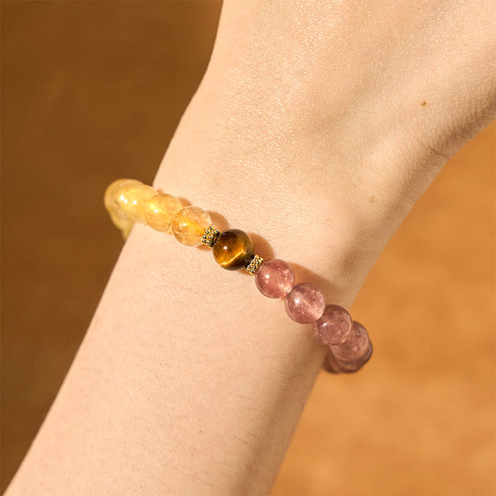 Buddha Stones Strawberry Quartz Pixiu Rutilated Quartz Beads Healing Bracelet