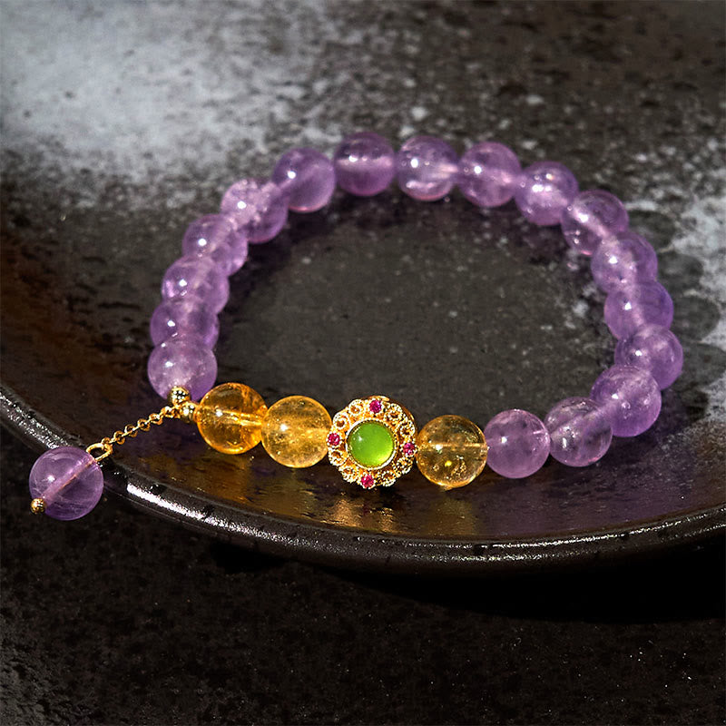 Buddha Stones Natural Amethyst Meditation Balance Bracelet