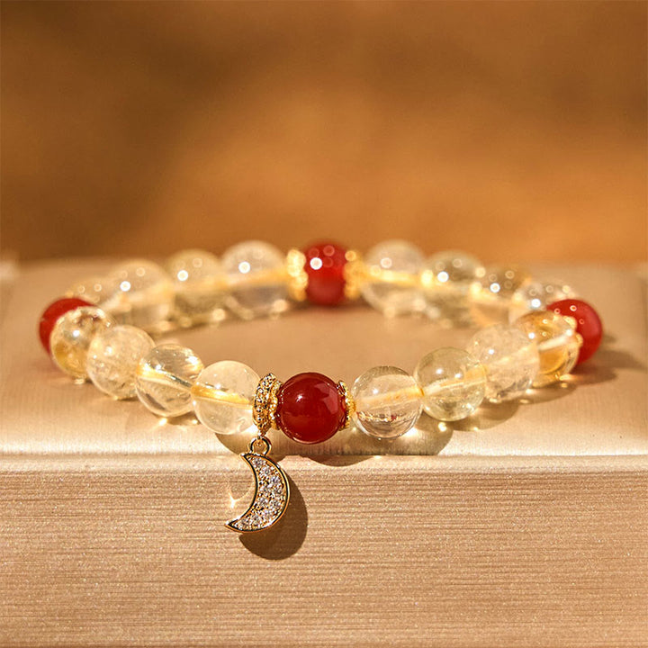 Buddha Stones Citrine Red Agate Moon Prosperity Bracelet