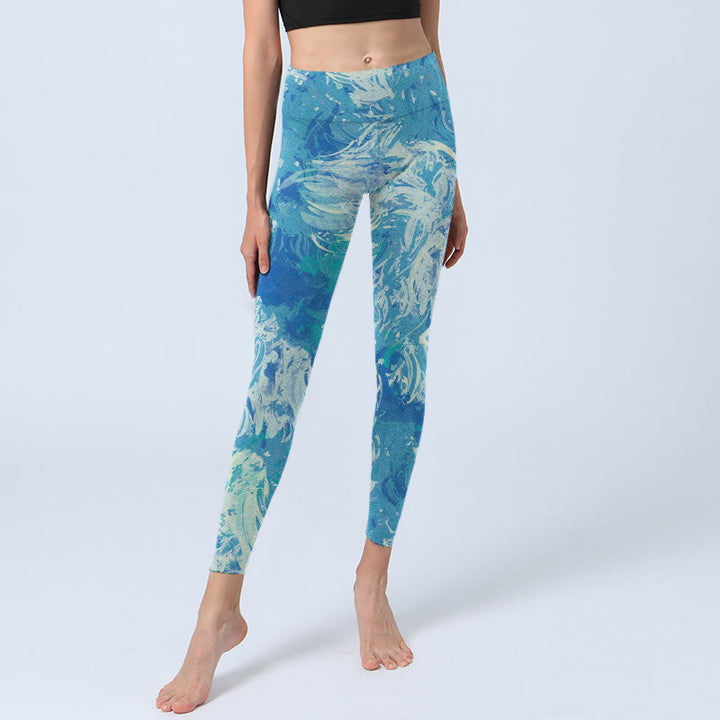 Buddha Stones Blue Abstract Oil Paint Water Pattern Print Gym Leggings Women's Yoga Pants - image 6
