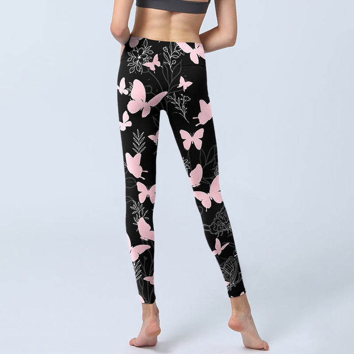 Buddha Stones Black Butterfly Plant Lines Pattern Print Gym Leggings Women's Yoga Pants - image 7