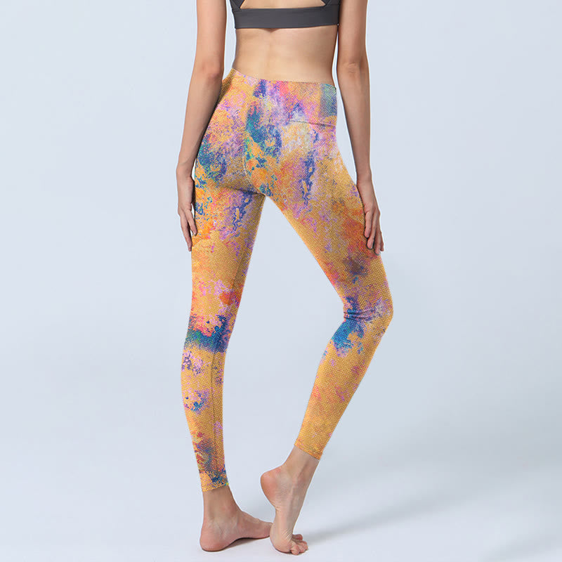 Buddha Stones Bright Yellow Abstract Watercolor Pattern Print Gym Leggings Women's Yoga Pants - image 5