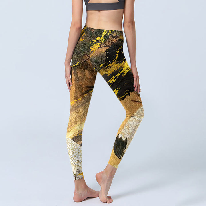 Buddha Stones Rock Pine Tree Red-crowned Crane Pattern Print Gym Leggings Women's Yoga Pants - image 4