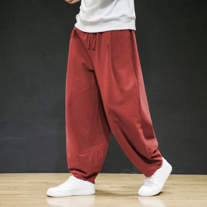 Buddha Stones Plain Casual Linen Bloomer Men's Pants With Pockets