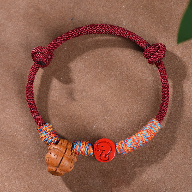 Buddha Stones Handmade Chinese Zodiac Red String Peach Pit Cinnabar Luck Bracelet