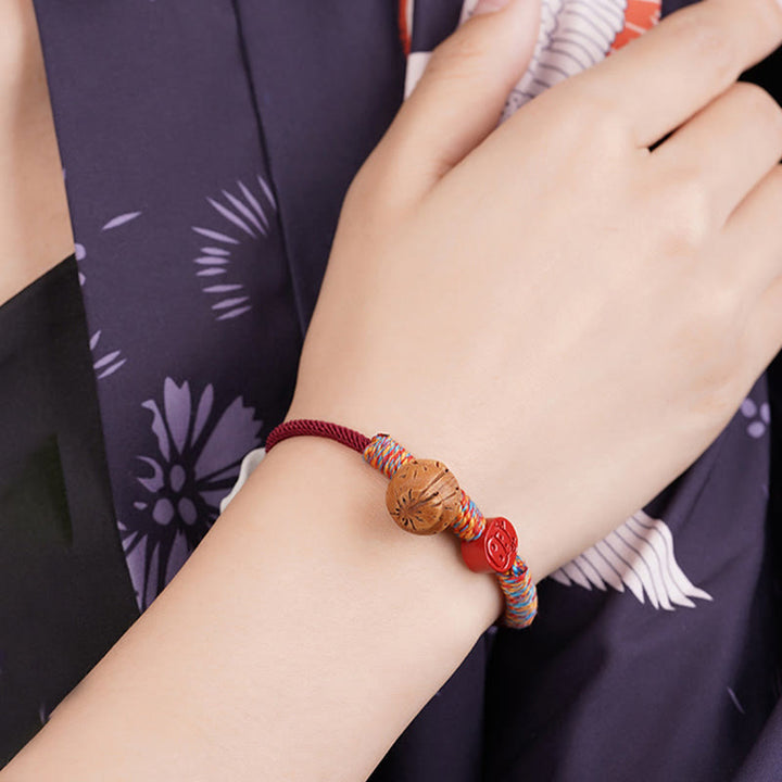 Buddha Stones Handmade Chinese Zodiac Red String Peach Pit Cinnabar Luck Bracelet