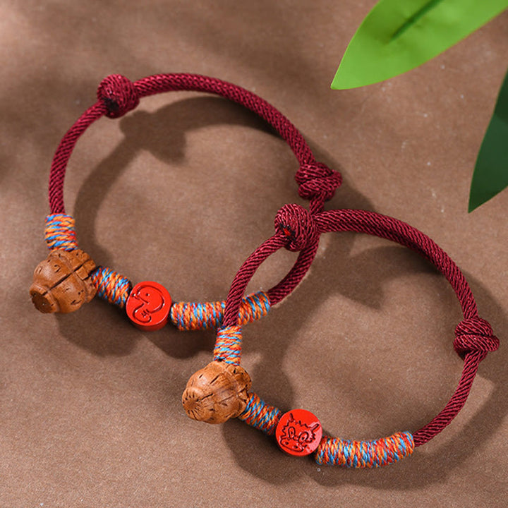 Buddha Stones Handmade Chinese Zodiac Red String Peach Pit Cinnabar Luck Bracelet