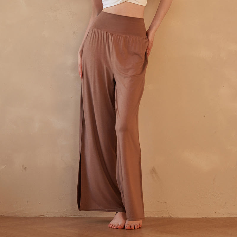 Buddha Stones Casual Plain High Waist Elastic Women's Cotton Wide Leg Pants - Peru - US6，UK/AU10，EU38 (XL) - image 0