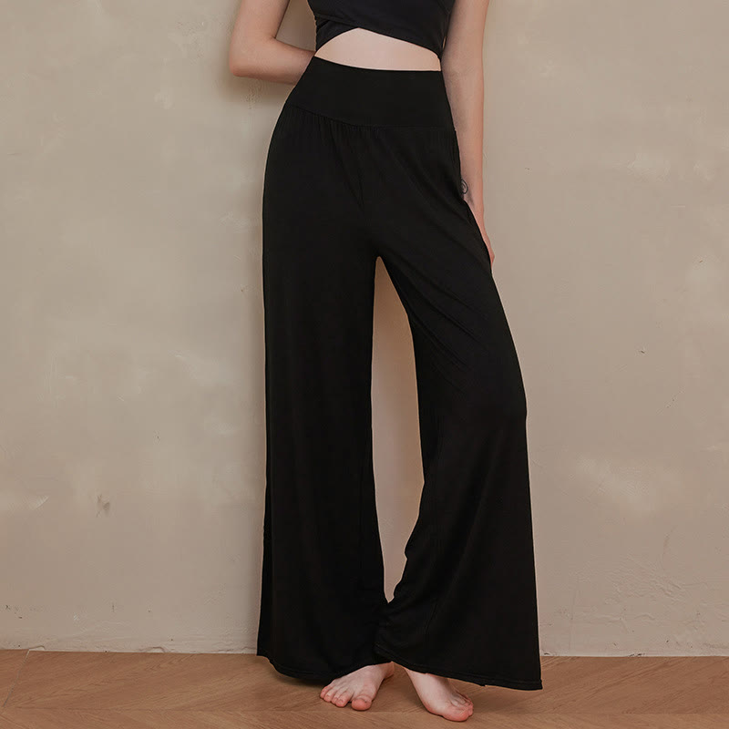 Buddha Stones Casual Plain High Waist Elastic Women's Cotton Wide Leg Pants