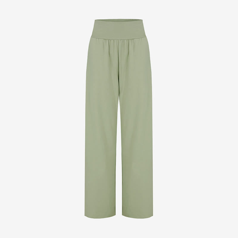 Buddha Stones Casual Loose Tie-down Hem Plain High Waist Women's Leica Pants With Pockets - image 7