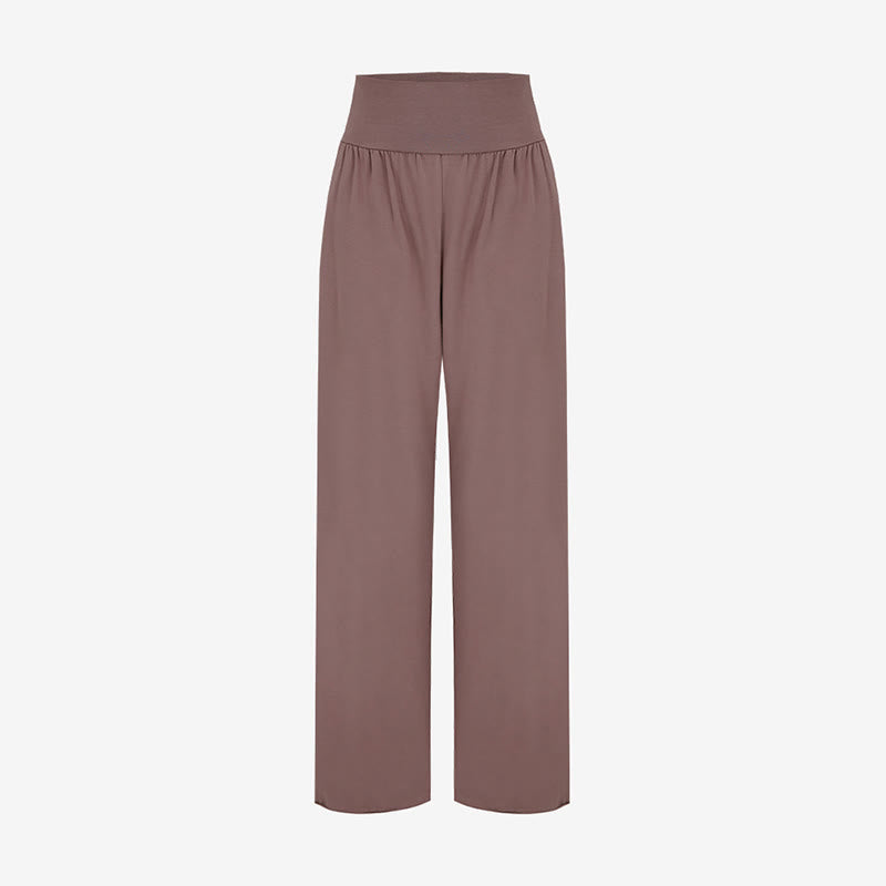 Buddha Stones Casual Loose Tie-down Hem Plain High Waist Women's Leica Pants With Pockets - image 35
