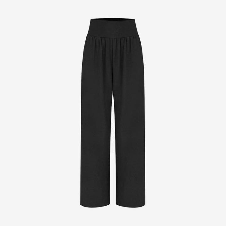 Buddha Stones Casual Loose Tie-down Hem Plain High Waist Women's Leica Pants With Pockets - image 11