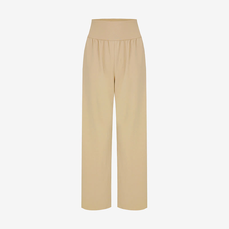 Buddha Stones Casual Loose Tie-down Hem Plain High Waist Women's Leica Pants With Pockets - image 25