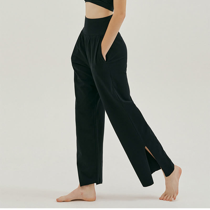 Buddha Stones Casual Loose Tie-down Hem Plain High Waist Women's Leica Pants With Pockets - image 13