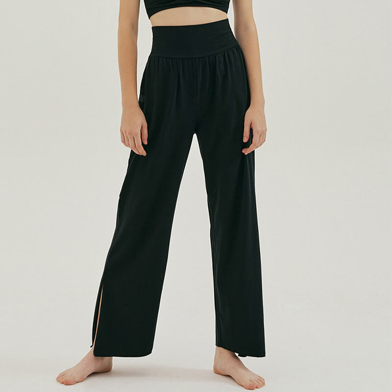 Buddha Stones Casual Loose Tie-down Hem Plain High Waist Women's Leica Pants With Pockets - Black - US4，UK/AU8，EU36 (L) - image 9