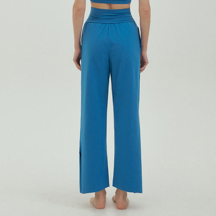 Buddha Stones Casual Loose Tie-down Hem Plain High Waist Women's Leica Pants With Pockets - image 46