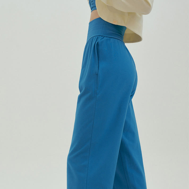 Buddha Stones Casual Loose Tie-down Hem Plain High Waist Women's Leica Pants With Pockets - image 52